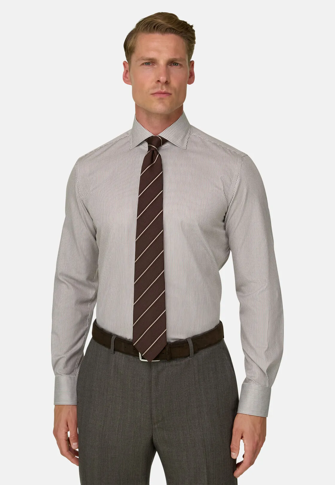 Boggi, Camicia A Righe In Cotone Regular Fit, Uomo, Marrone, Taglia: 41 - immagine 1
