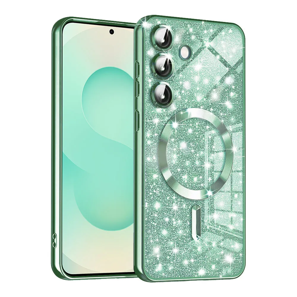 Custodia MagSafe per Samsung Galaxy S25+ S936, Techsuit, Luxury Glitter, Verde Chiaro - immagine 1