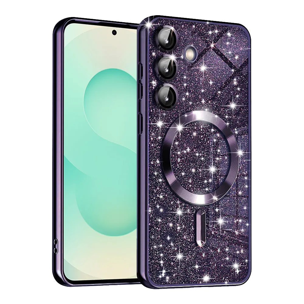 Custodia MagSafe per Samsung Galaxy S25+ S936, Techsuit, Luxury Glitter, Viola Scuro - immagine 1