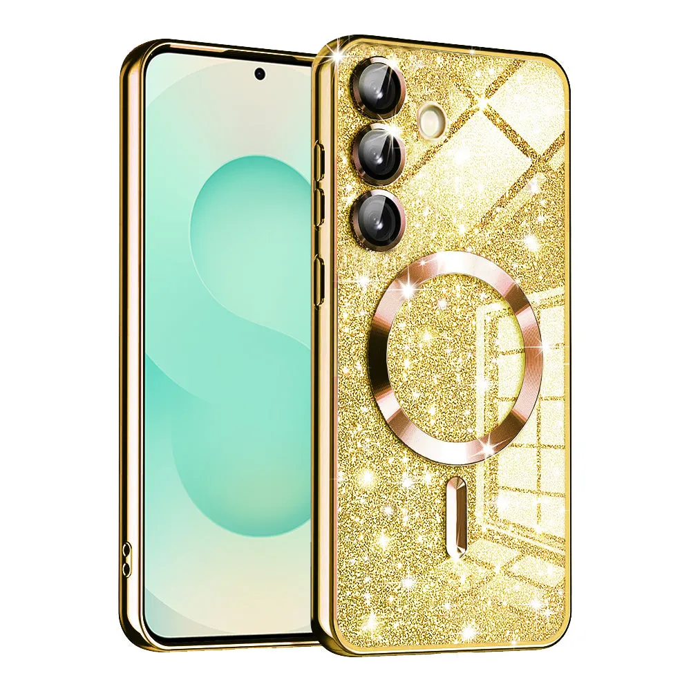 Custodia MagSafe per Samsung Galaxy S25+ S936, Techsuit, Luxury Glitter, Dorata - immagine 1