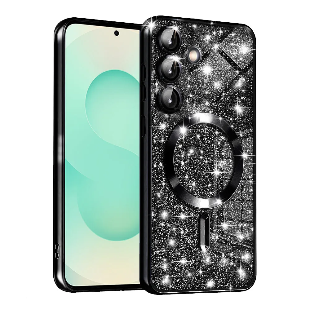 Custodia MagSafe per Samsung Galaxy S25+ S936, Techsuit, Luxury Glitter, Nera - immagine 1