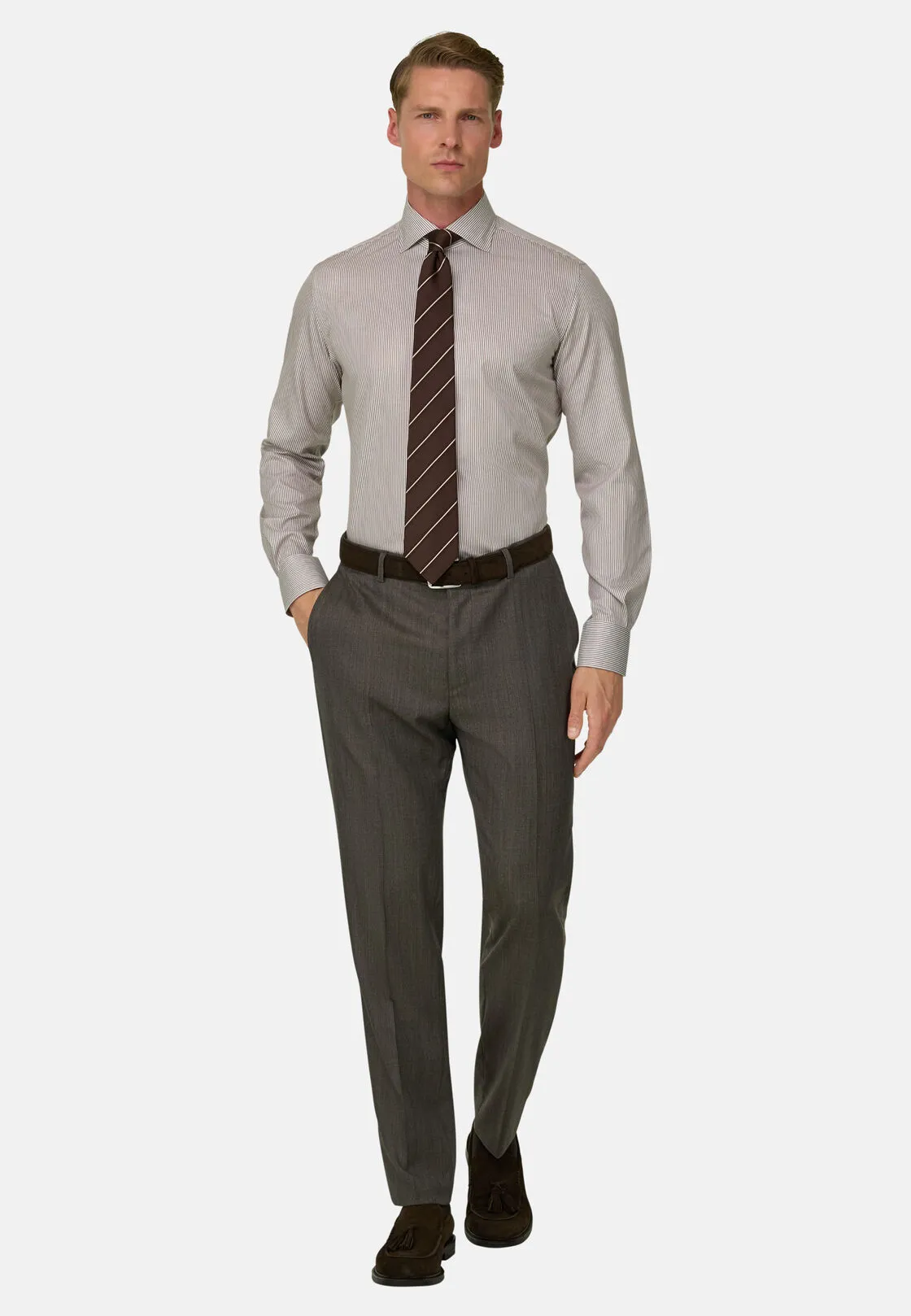 Boggi, Camicia A Righe In Cotone Regular Fit, Uomo, Marrone, Taglia: 44 - immagine 2