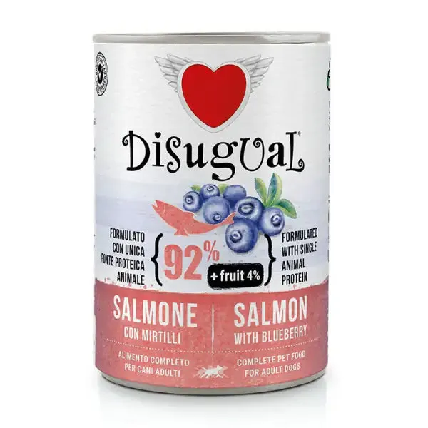 Disugual monoproteico Fresh Fruit Plus 400 gr Salmone con mirtilli - confezione da 6 pezzi - Umido monoproteico cane - immagine 1