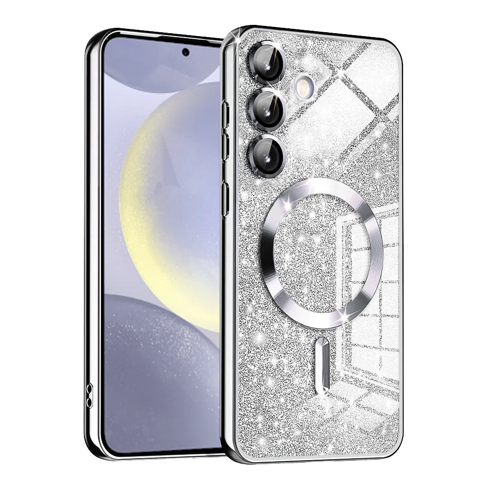 Custodia MagSafe per Samsung Galaxy S24+ S926, Techsuit, Luxury Glitter, Argento - immagine 1