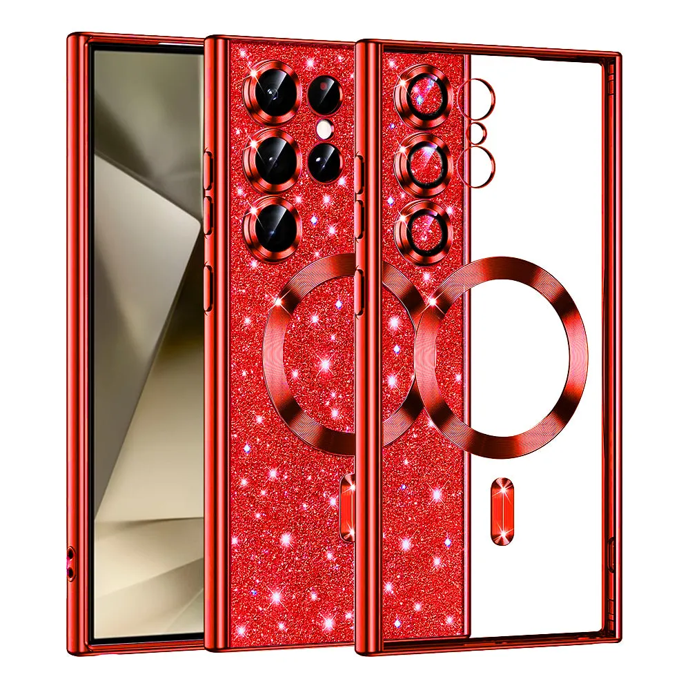 Custodia MagSafe per Samsung Galaxy S24 Ultra S928, Techsuit, Luxury Glitter, Rossa - immagine 1