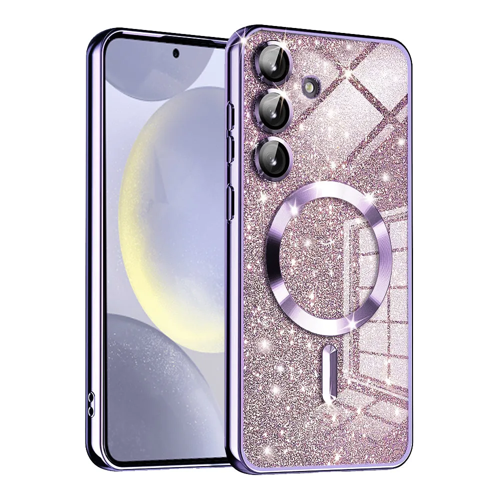 Custodia MagSafe per Samsung Galaxy S24 S921, Techsuit, Luxury Glitter, Viola Chiaro - immagine 1