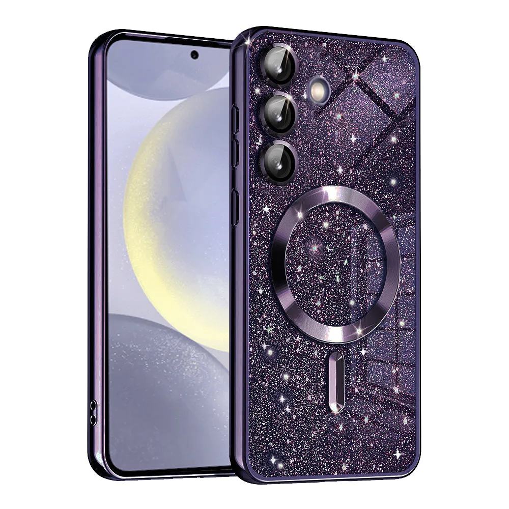Custodia MagSafe per Samsung Galaxy S24 S921, Techsuit, Luxury Glitter, Viola Scuro - immagine 1