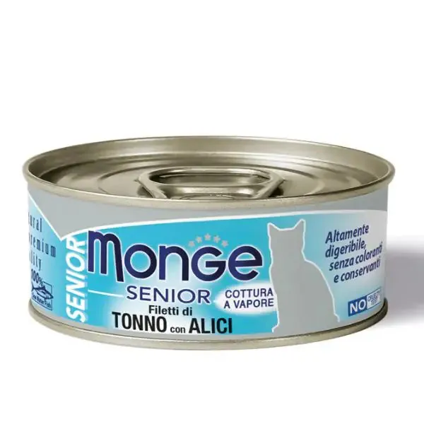 Monge Jelly Senior cottura al vapore 80 gr Senior tonno e acciughine - confezione da 6 pezzi - Cibo umido per gatti - immagine 1