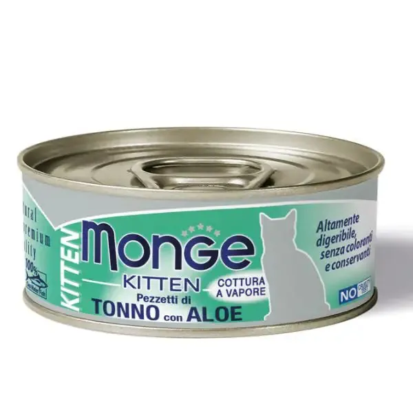 Monge Jelly Kitten cottura al vapore 80 gr Pezzetti di tonno e aloe - confezione da 6 pezzi - Cibo umido per gatti - immagine 1