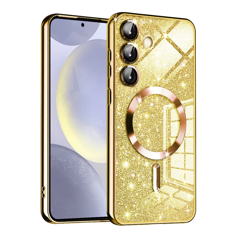 Custodia MagSafe per Samsung Galaxy S24 S921, Techsuit, Luxury Glitter, Dorata - immagine 1