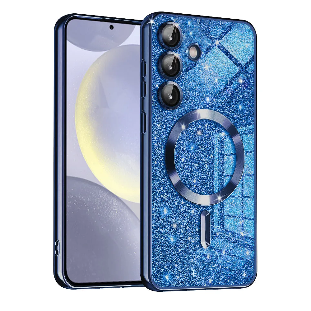 Custodia MagSafe per Samsung Galaxy S24 S921, Techsuit, Luxury Glitter, Blu Scuro - immagine 1