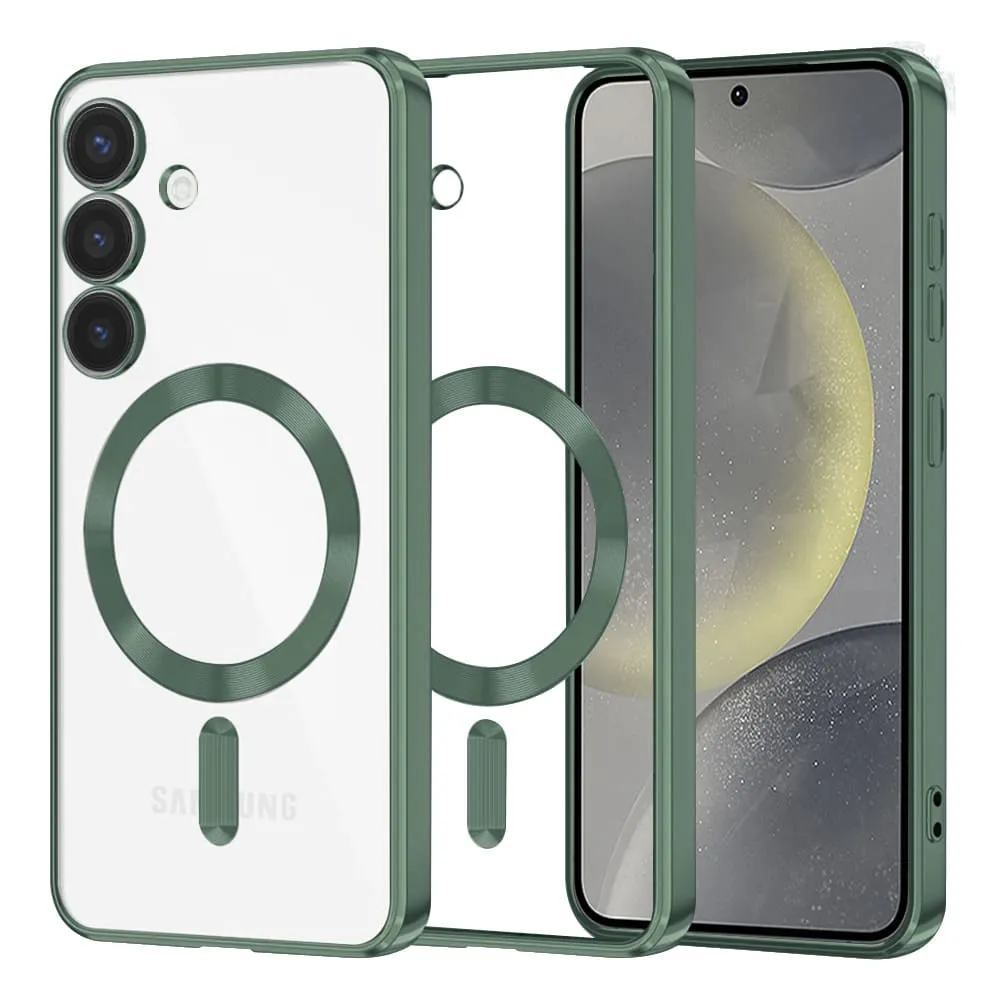 Custodia MagSafe per Samsung Galaxy S24 S921, Techsuit, Luxury Crystal, Verde Scuro - immagine 1