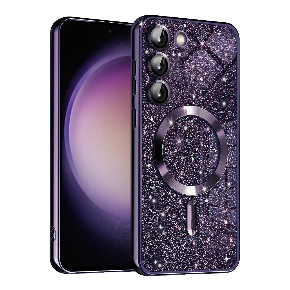 Custodia MagSafe per Samsung Galaxy S23+ S916, Techsuit, Luxury Glitter, Viola Scuro - immagine 1