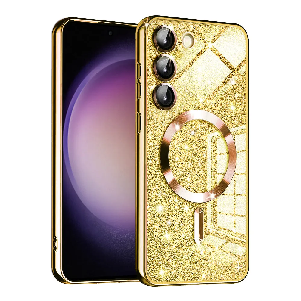 Custodia MagSafe per Samsung Galaxy S23+ S916, Techsuit, Luxury Glitter, Dorata - immagine 1