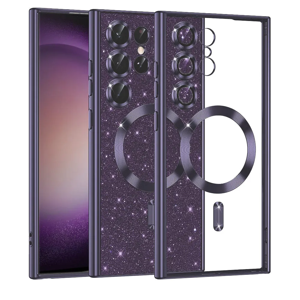 Custodia MagSafe per Samsung Galaxy S23 Ultra S918, Techsuit, Luxury Glitter, Viola Scuro - immagine 1