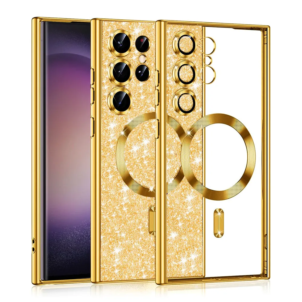 Custodia MagSafe per Samsung Galaxy S23 Ultra S918, Techsuit, Luxury Glitter, Dorata - immagine 1