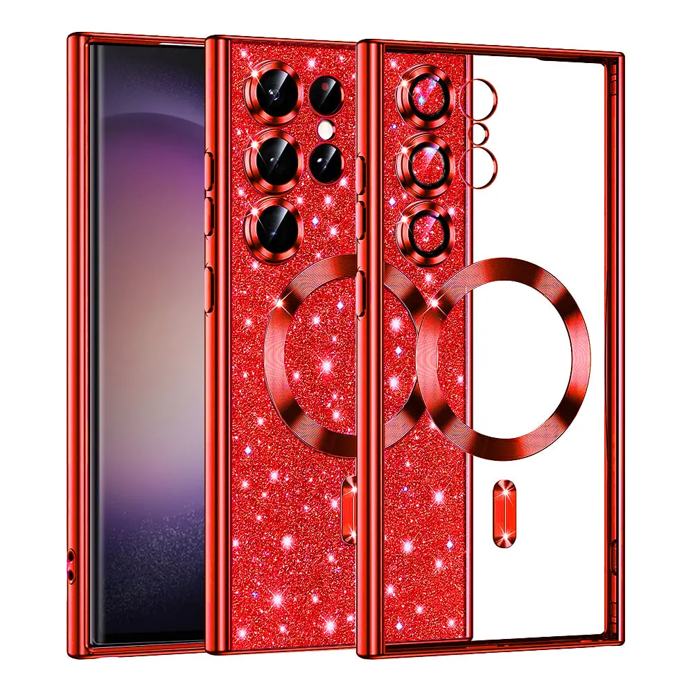 Custodia MagSafe per Samsung Galaxy S23 Ultra S918, Techsuit, Luxury Glitter, Rossa - immagine 1