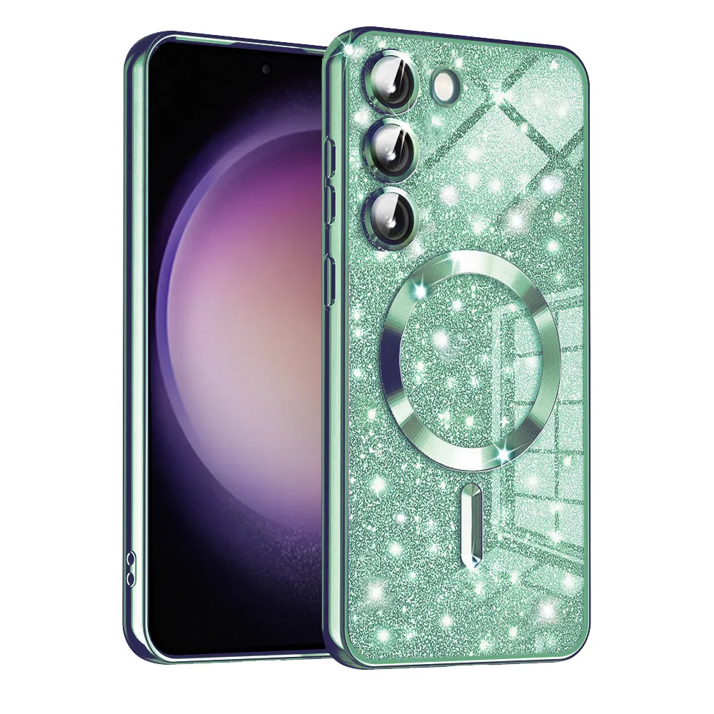 Custodia MagSafe per Samsung Galaxy S23 S911, Techsuit, Luxury Glitter, Verde Chiaro - immagine 1