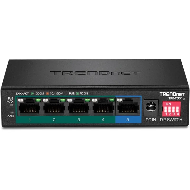 Switch Trendnet TPE-TG51g 1 porta Gigabit RJ-45 + 4 porte Gigabit RJ-45 PoE+ 60 W - immagine 1