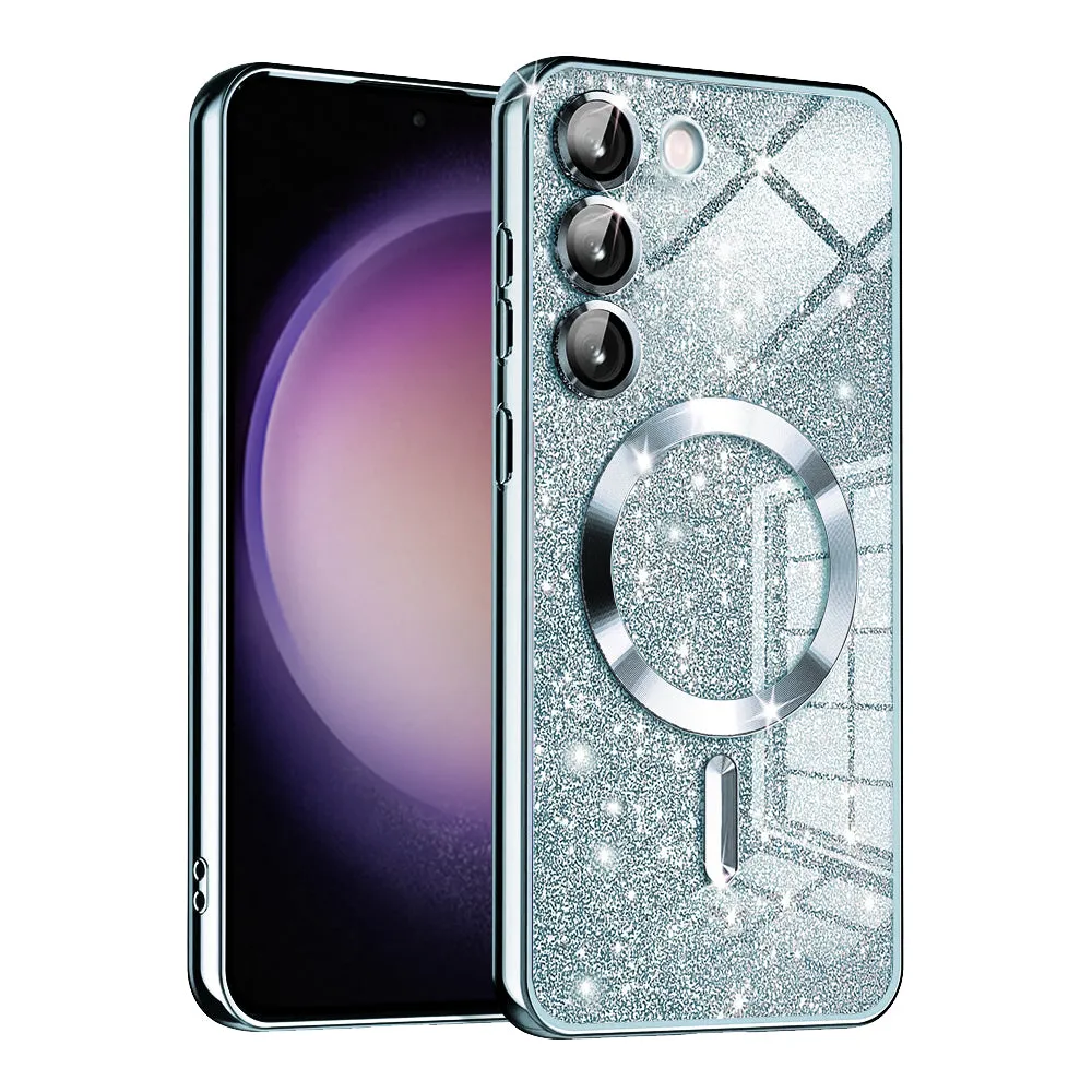 Custodia MagSafe per Samsung Galaxy S23 S911, Techsuit, Luxury Glitter, Blu - immagine 1