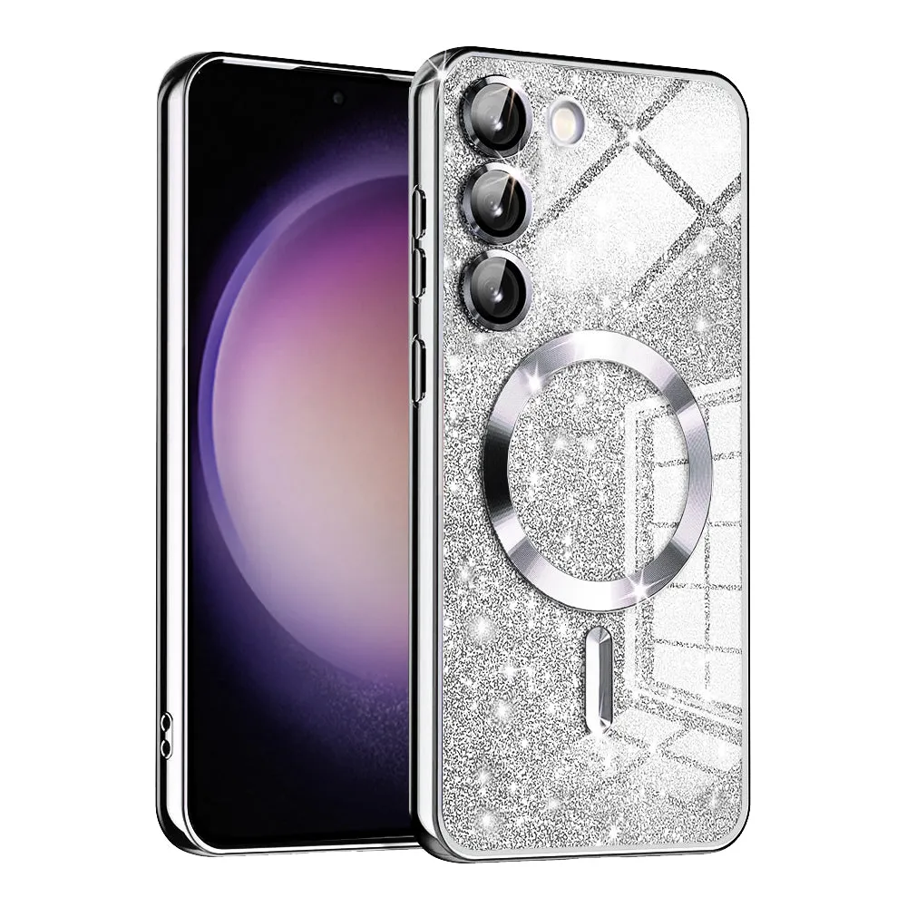 Custodia MagSafe per Samsung Galaxy S23 S911, Techsuit, Luxury Glitter, Argento - immagine 1