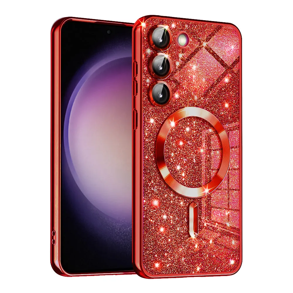 Custodia MagSafe per Samsung Galaxy S23 S911, Techsuit, Luxury Glitter, Rossa - immagine 1
