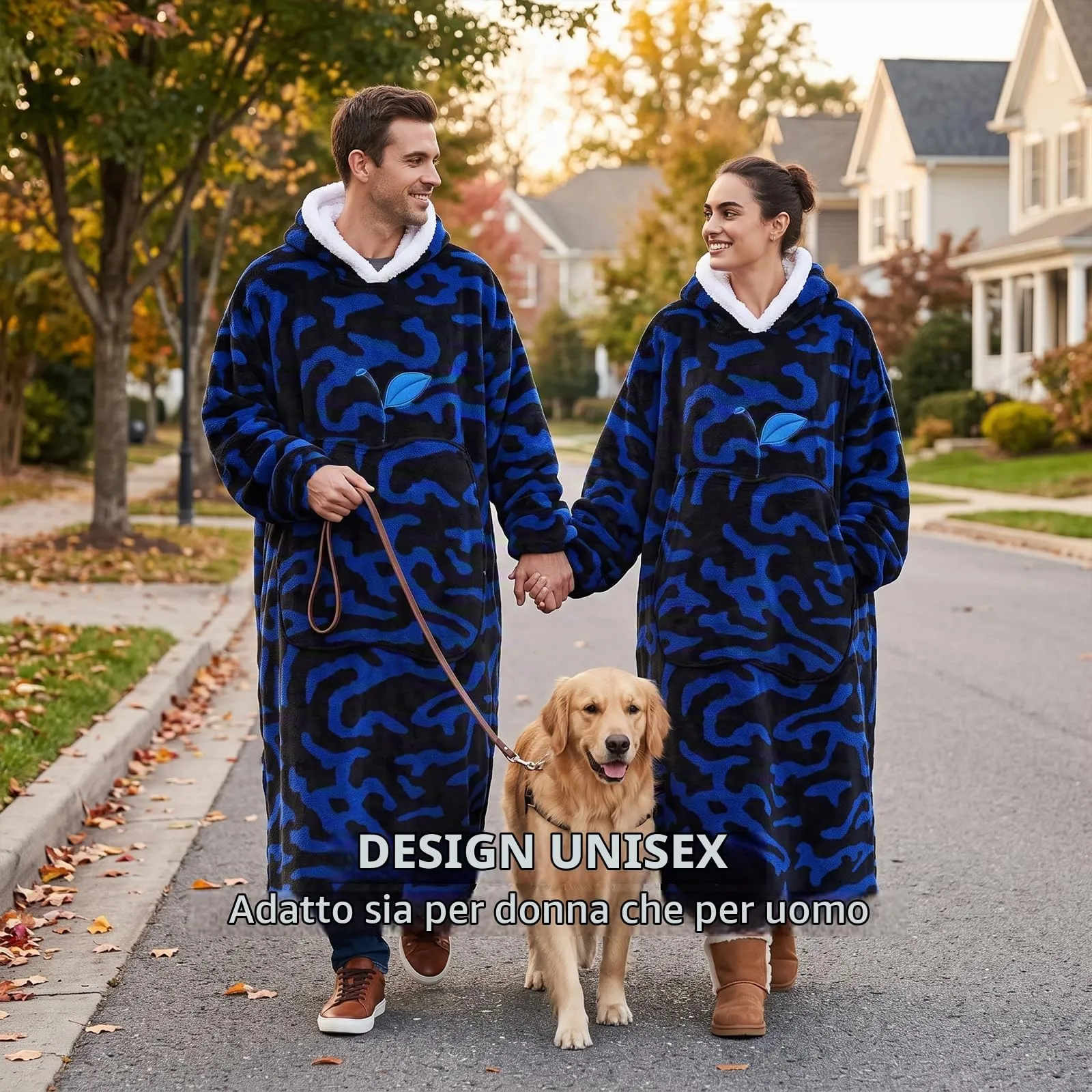 Yzehomijia Coperta portatile con cappuccio, per donne e adulti, coperta con maniche, morbida e calda da indossare come regalo per fidanzata, mamma o mamma koala (Blue Leopard Print) - immagine 3