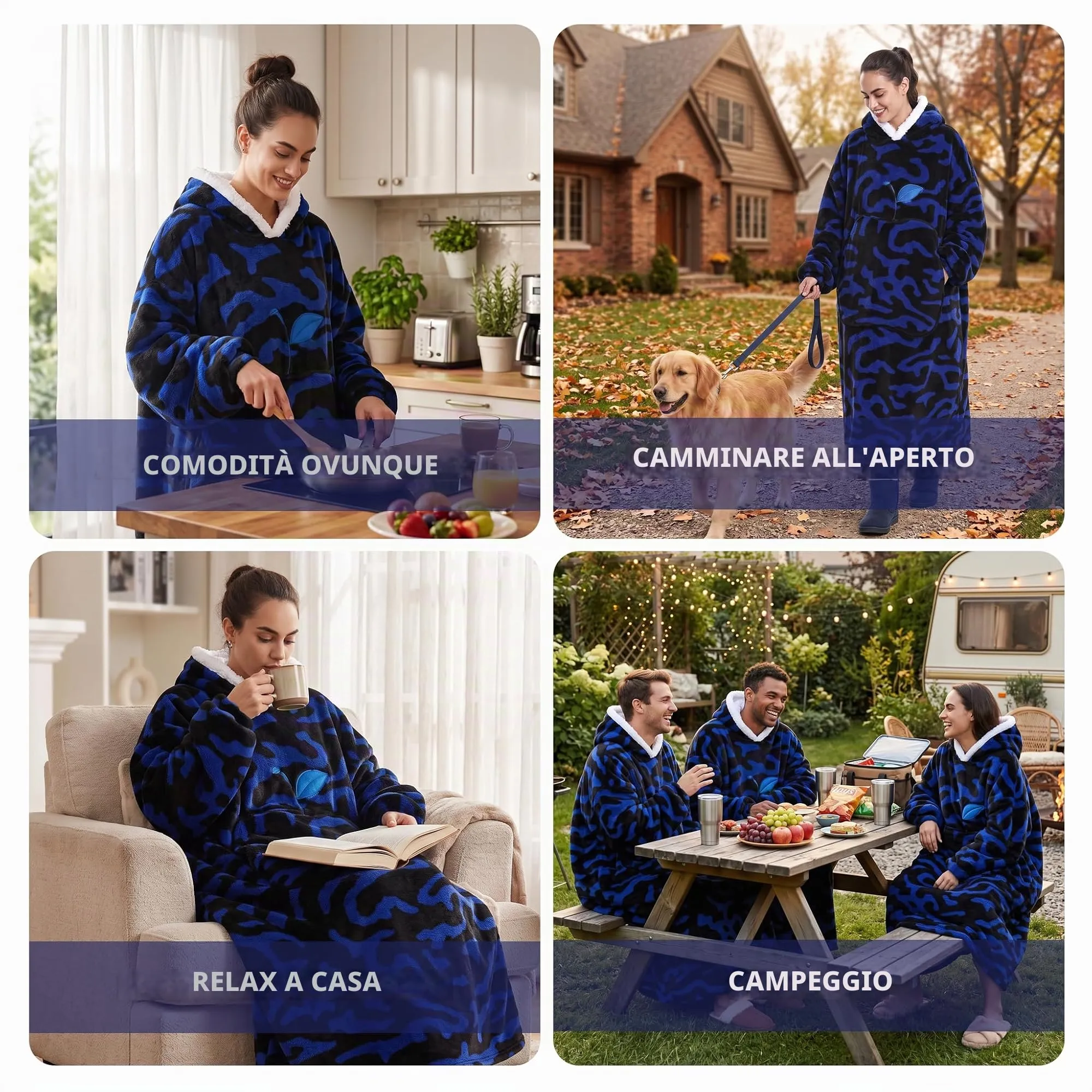 Yzehomijia Coperta portatile con cappuccio, per donne e adulti, coperta con maniche, morbida e calda da indossare come regalo per fidanzata, mamma o mamma koala (Blue Leopard Print) - immagine 6