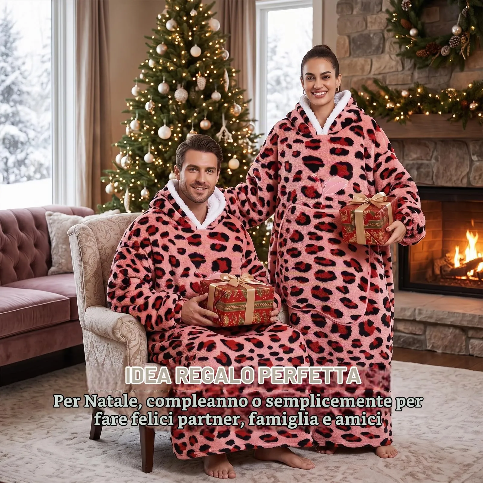 Yzehomijia Coperta portatile con cappuccio, per donne e adulti, coperta con maniche, morbida e calda da indossare come regalo per fidanzata, mamma o mamma koala (Pink Leopard Print) - immagine 2