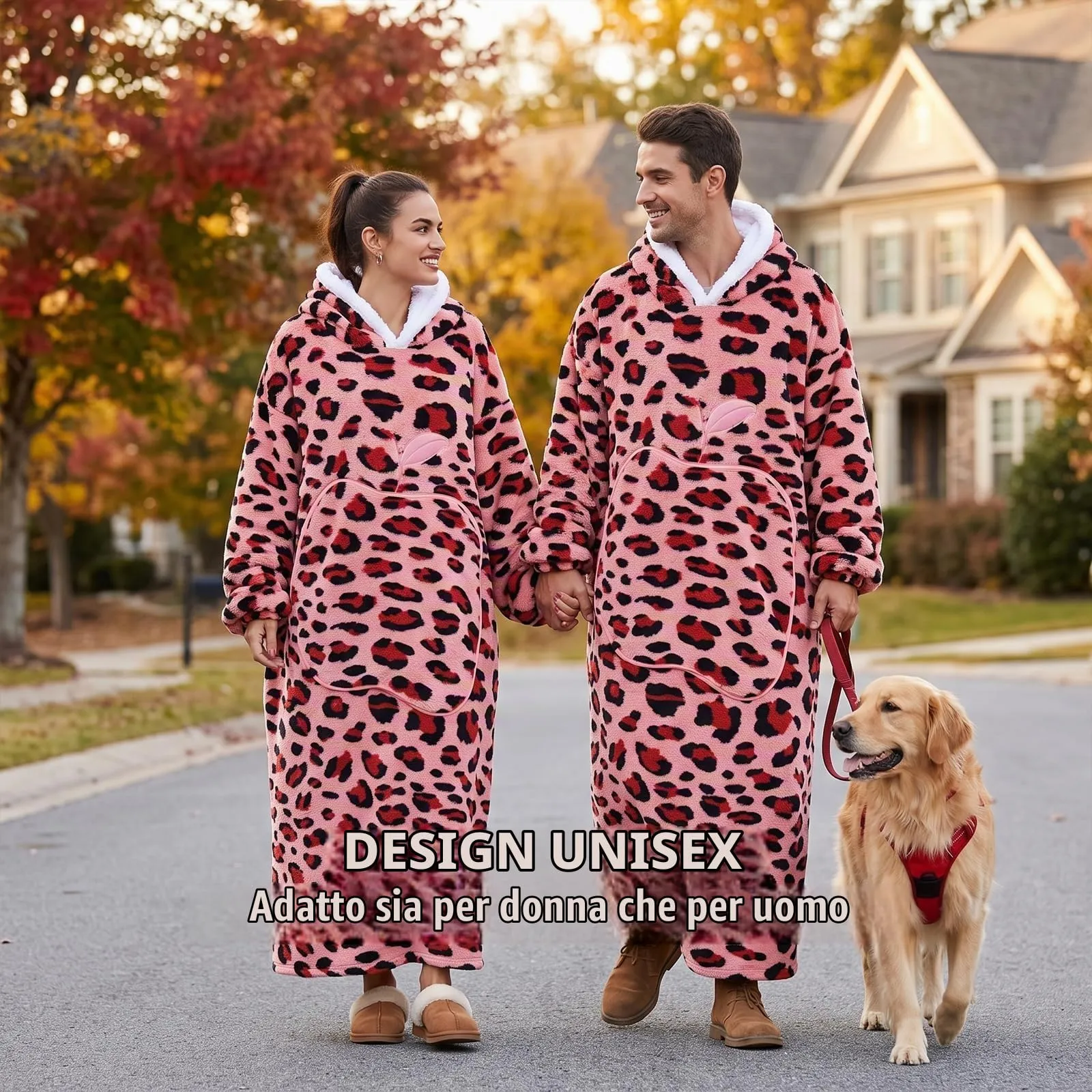 Yzehomijia Coperta portatile con cappuccio, per donne e adulti, coperta con maniche, morbida e calda da indossare come regalo per fidanzata, mamma o mamma koala (Pink Leopard Print) - immagine 3