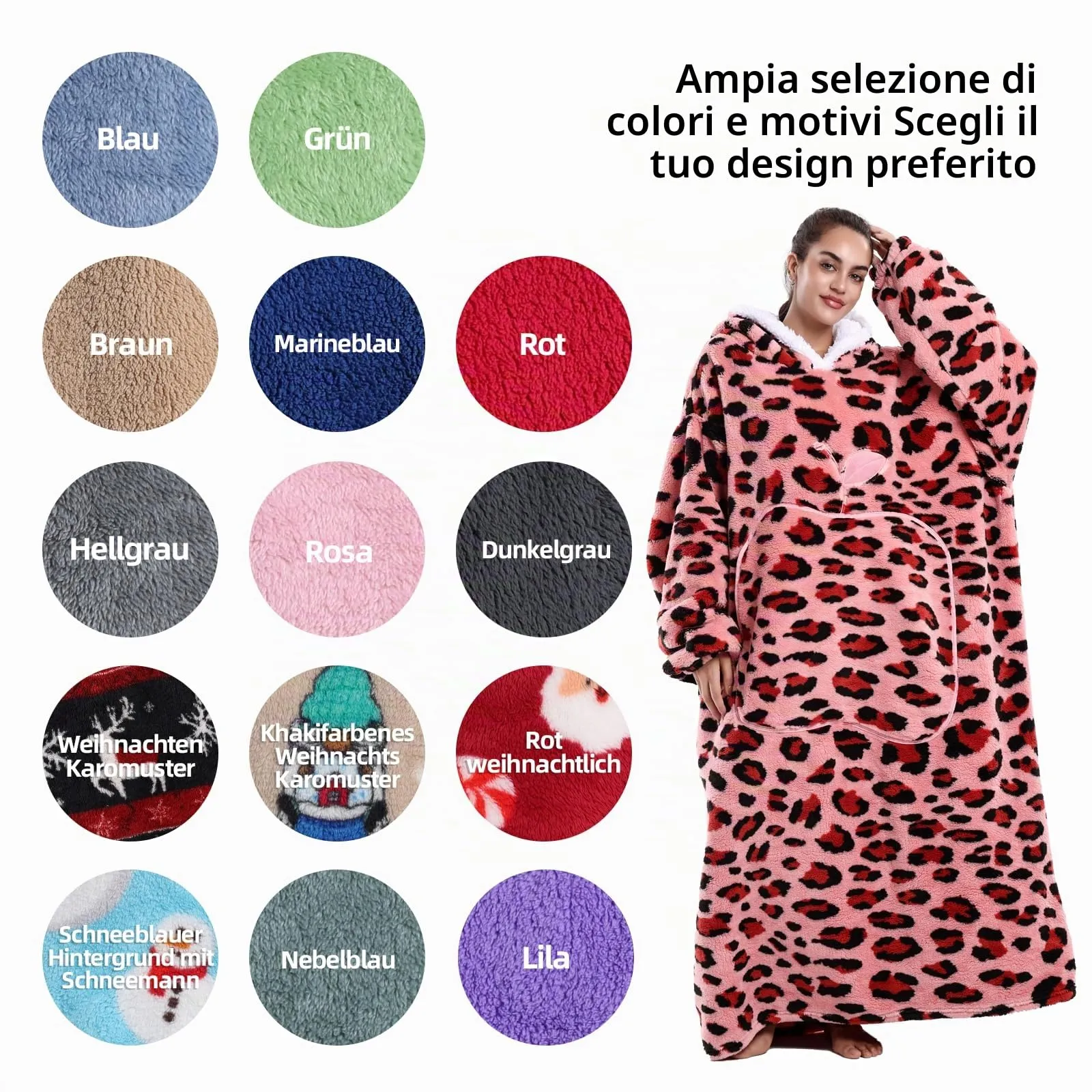 Yzehomijia Coperta portatile con cappuccio, per donne e adulti, coperta con maniche, morbida e calda da indossare come regalo per fidanzata, mamma o mamma koala (Pink Leopard Print) - immagine 5
