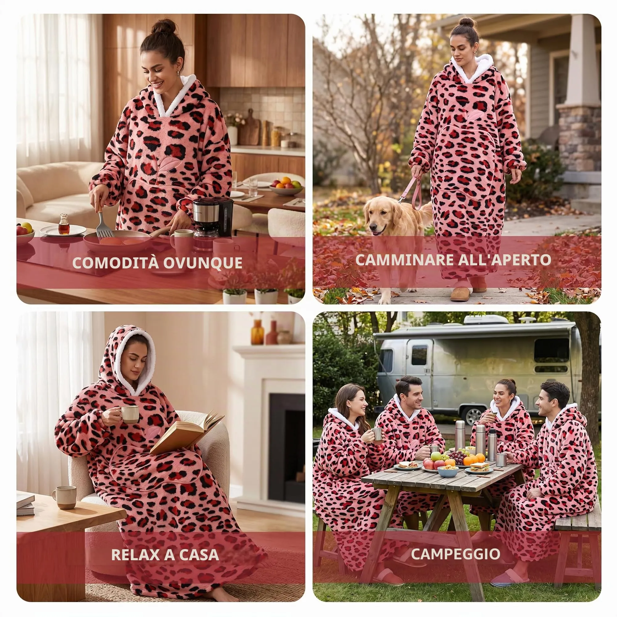 Yzehomijia Coperta portatile con cappuccio, per donne e adulti, coperta con maniche, morbida e calda da indossare come regalo per fidanzata, mamma o mamma koala (Pink Leopard Print) - immagine 6