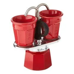 Caffettiera Alluminio 2 Tazze MINI EXPRESS con tazzine ceramica incluse Rosso 0007303 - immagine 1
