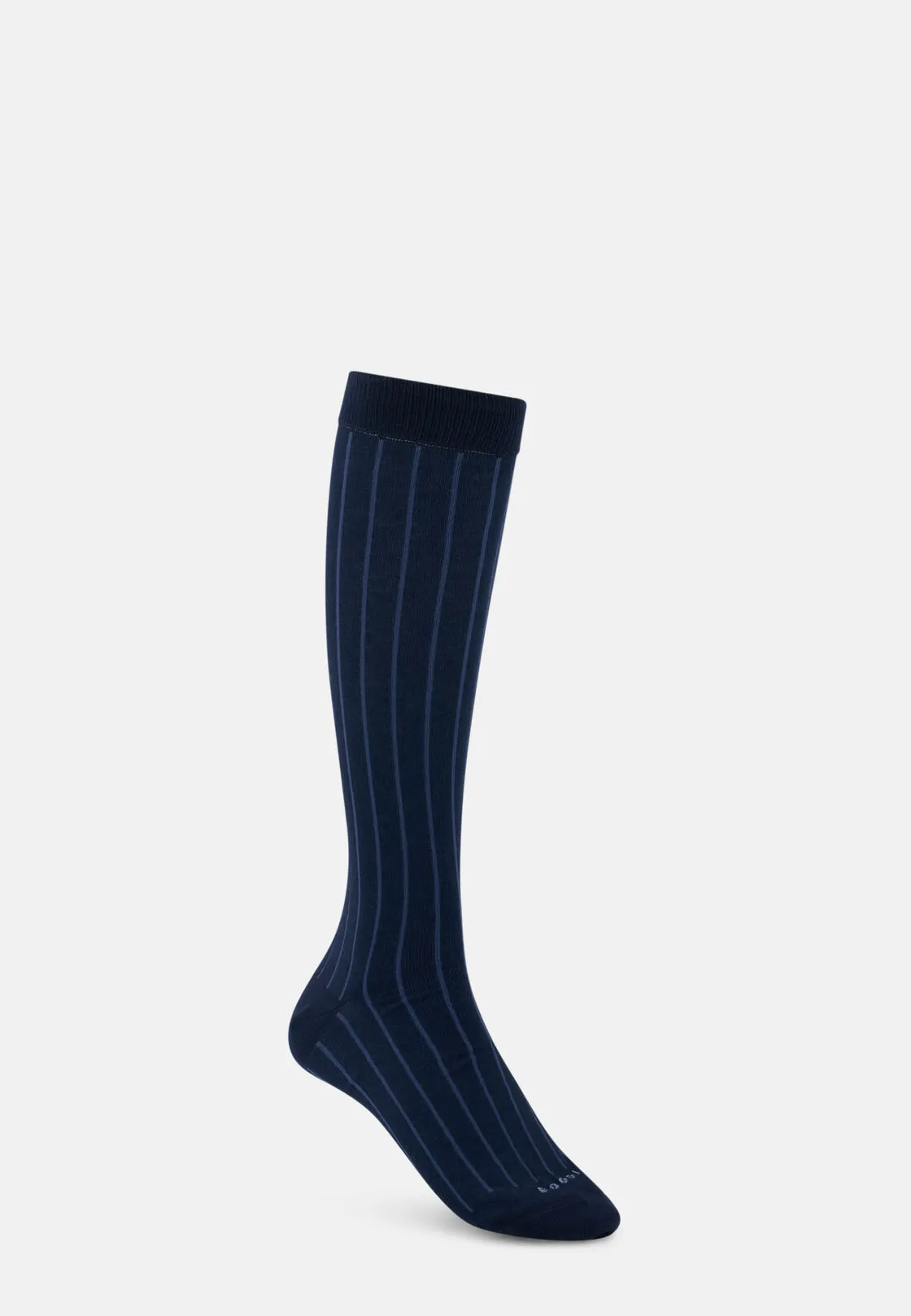 Boggi, Calze Lunghe Motivo Gessato In Misto Cotone, Uomo, Navy - immagine 1