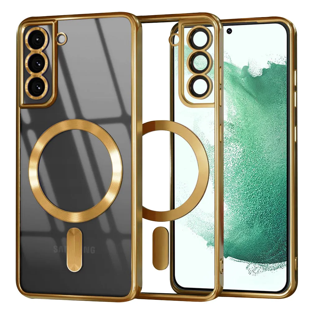 Custodia MagSafe per Samsung Galaxy S22+ 5G S906, Techsuit, Luxury Crystal, Oro - immagine 1