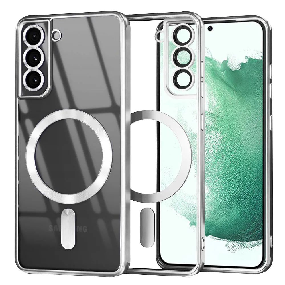 Custodia MagSafe per Samsung Galaxy S22+ 5G S906, Techsuit, Luxury Crystal, Argento - immagine 1