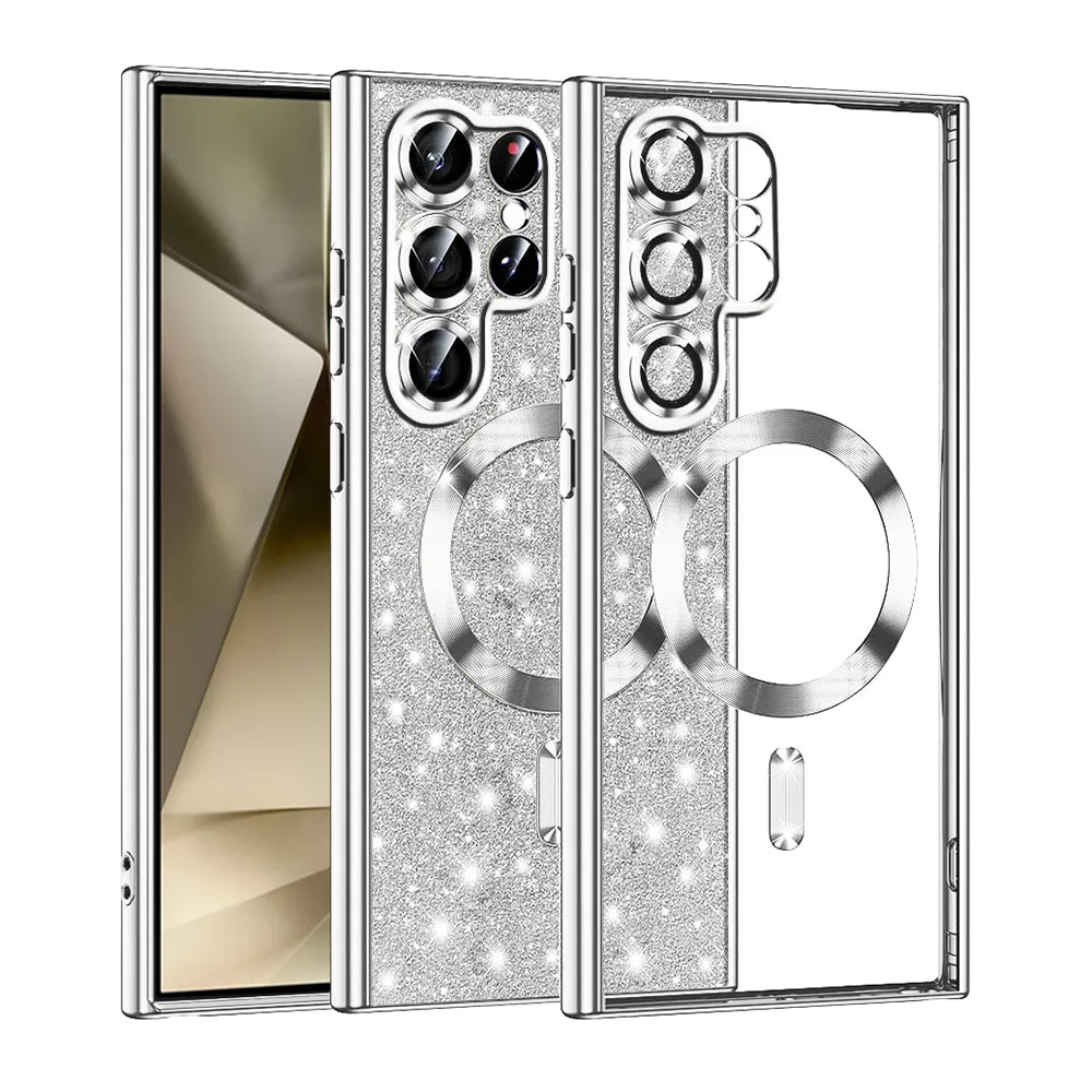 Custodia MagSafe per Samsung Galaxy S22 Ultra 5G S908, Techsuit, Luxury Glitter, Argento - immagine 1