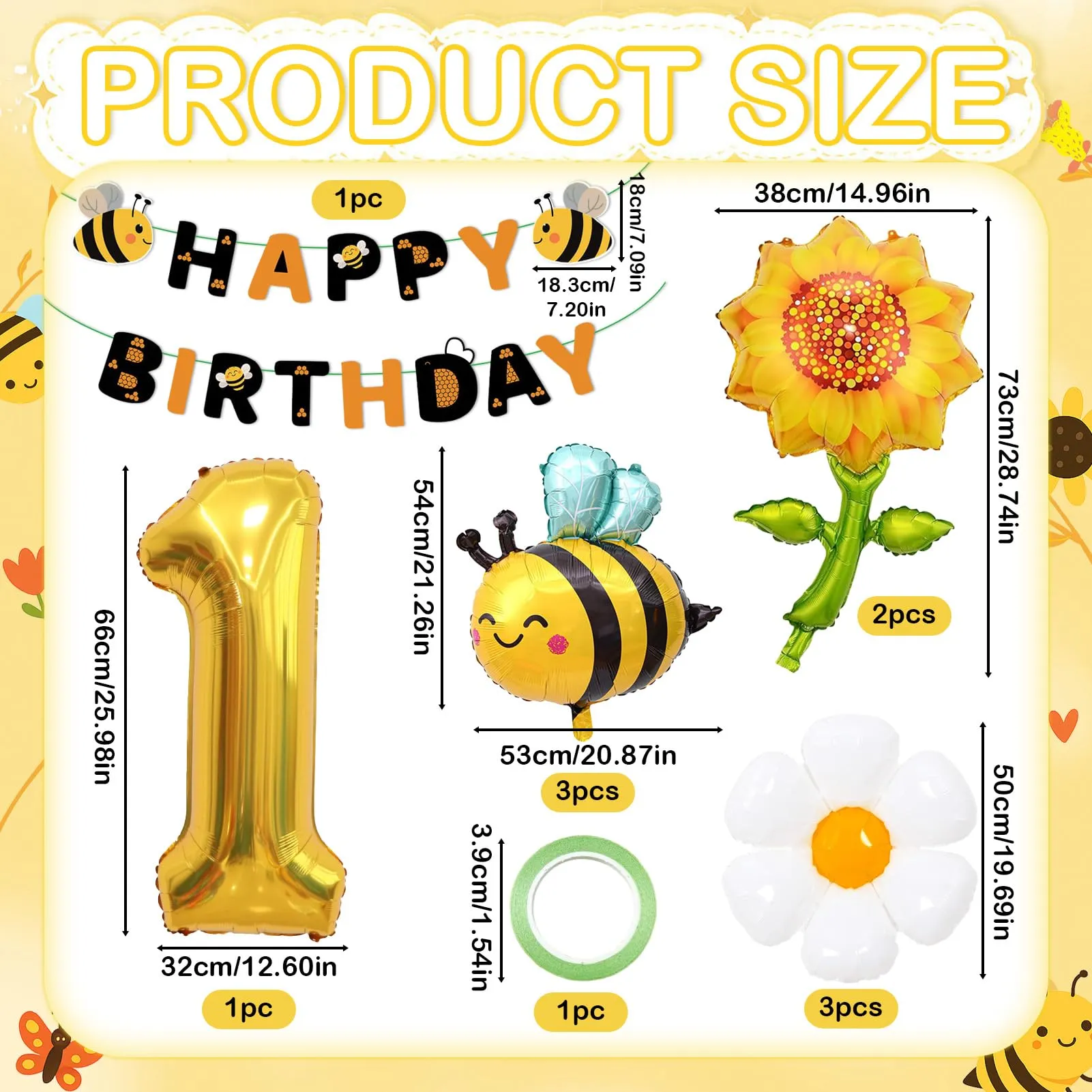 10PCS Decorazioni Palloncini Ape 1 Anni,Palloncino Alluminio Compleanno api - immagine 2