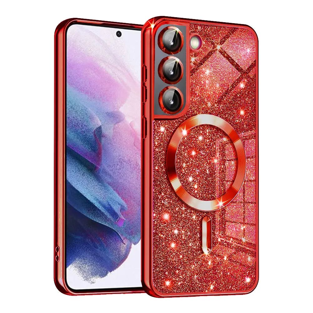 Custodia MagSafe per Samsung Galaxy S22 5G S901, Techsuit, Luxury Glitter, Rossa - immagine 1