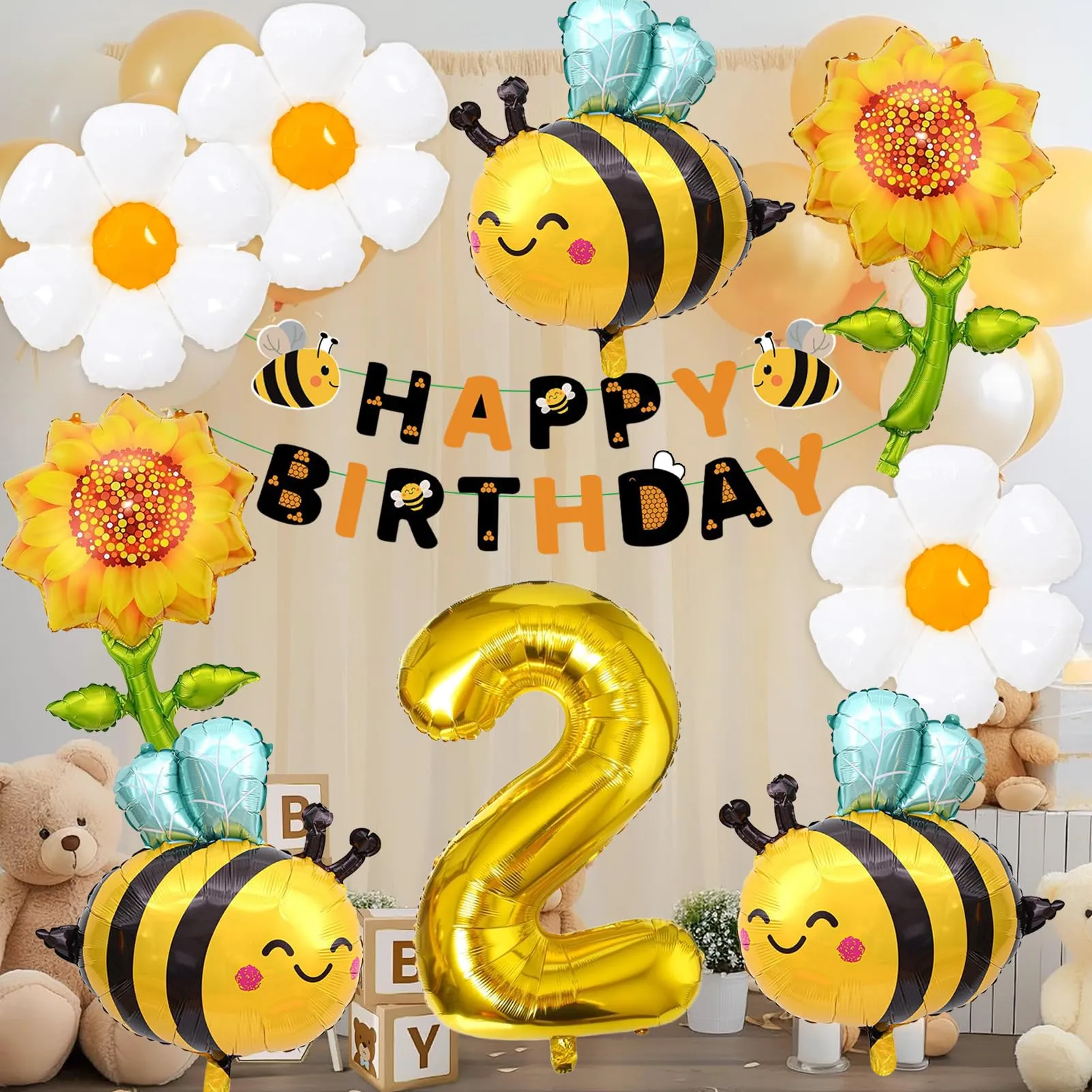 10PCS Decorazioni Palloncini Ape 2 Anni,Palloncino Alluminio Compleanno api - immagine 6