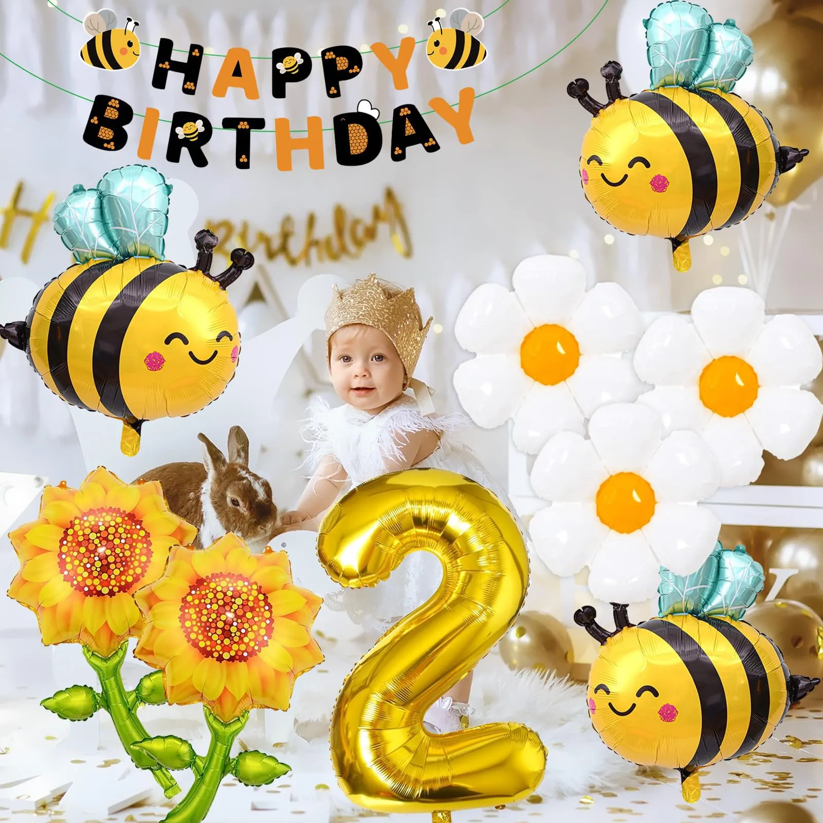 10PCS Decorazioni Palloncini Ape 2 Anni,Palloncino Alluminio Compleanno api - immagine 7