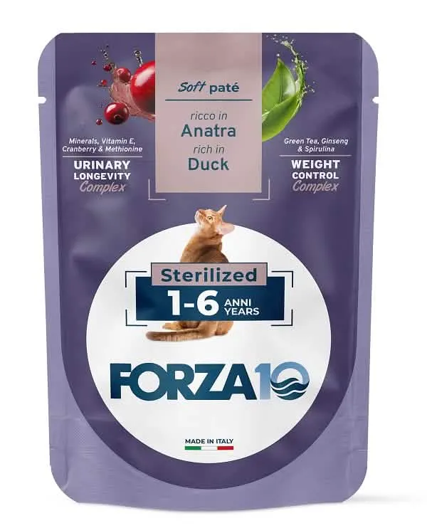Forza 10 maintenance cat adult 1-6 anni sterilized anatra wet pate' 80 g - immagine 1
