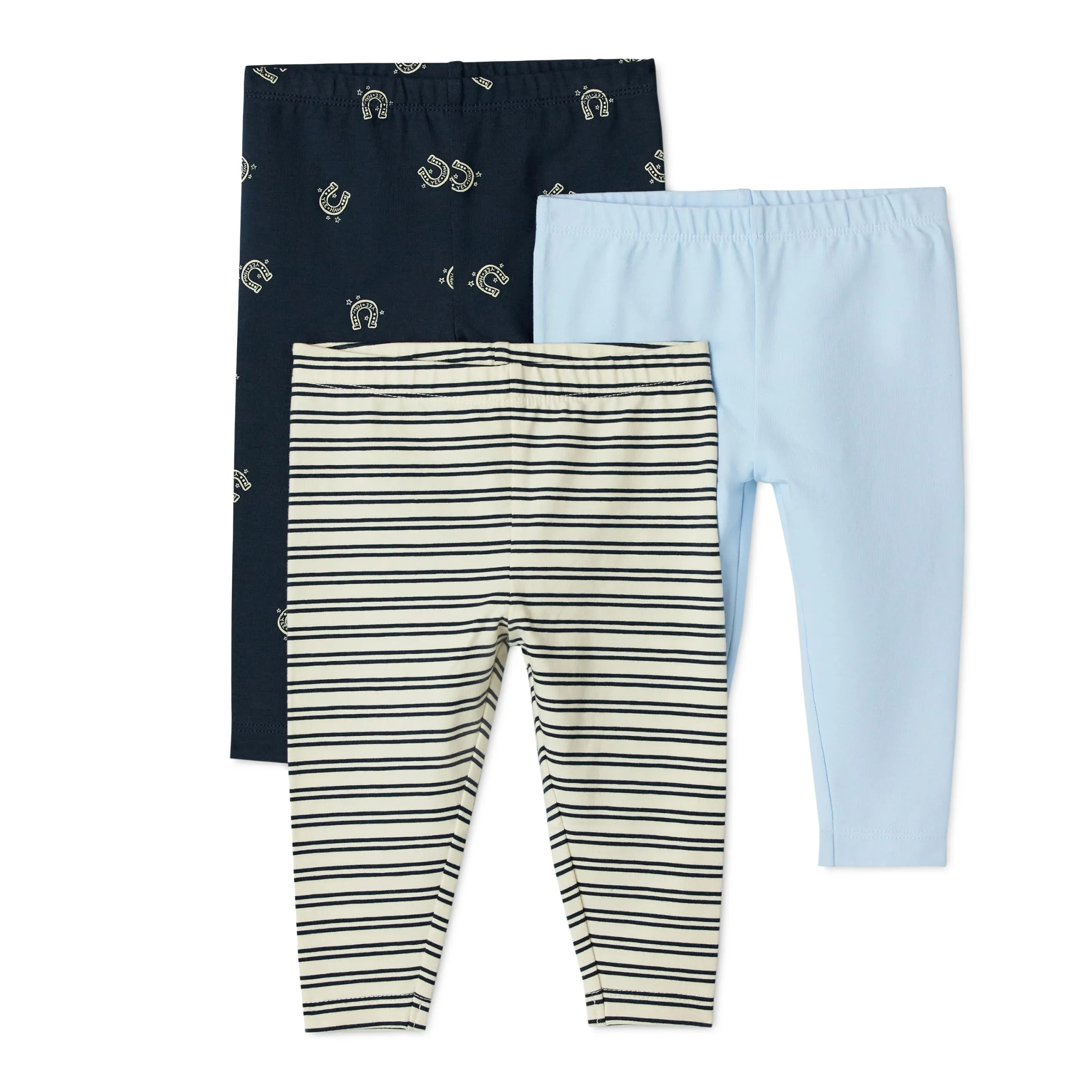 Amazon Essentials x Sofia Grainge Leggings alla Caviglia Traspiranti in Cotone Bimbo 0-24, Confezione da 3, Azzurro / Doppia Striscia / Ferro Di Cavallo, 0-3 mesi - immagine 1