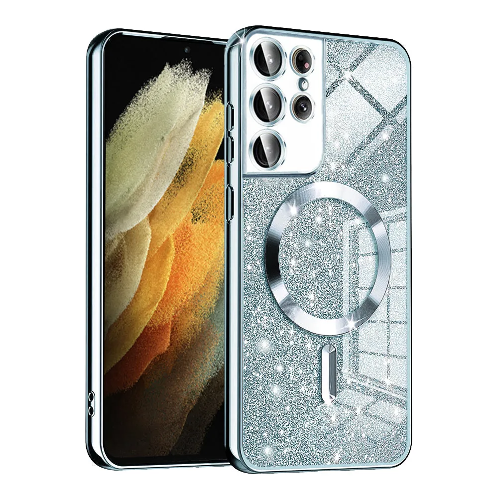 Custodia MagSafe per Samsung Galaxy S21 Ultra 5G G998, Techsuit, Luxury Glitter, Blu - immagine 1
