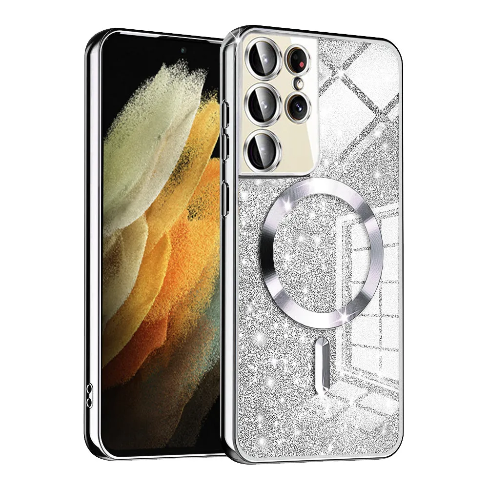 Custodia MagSafe per Samsung Galaxy S21 Ultra 5G G998, Techsuit, Luxury Glitter, Argento - immagine 1