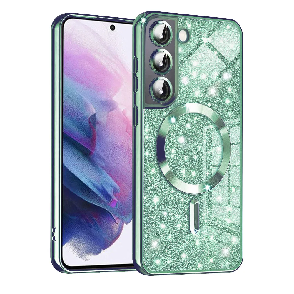 Custodia MagSafe per Samsung Galaxy S21 FE 5G G990, Techsuit, Luxury Glitter, Verde Chiaro - immagine 1