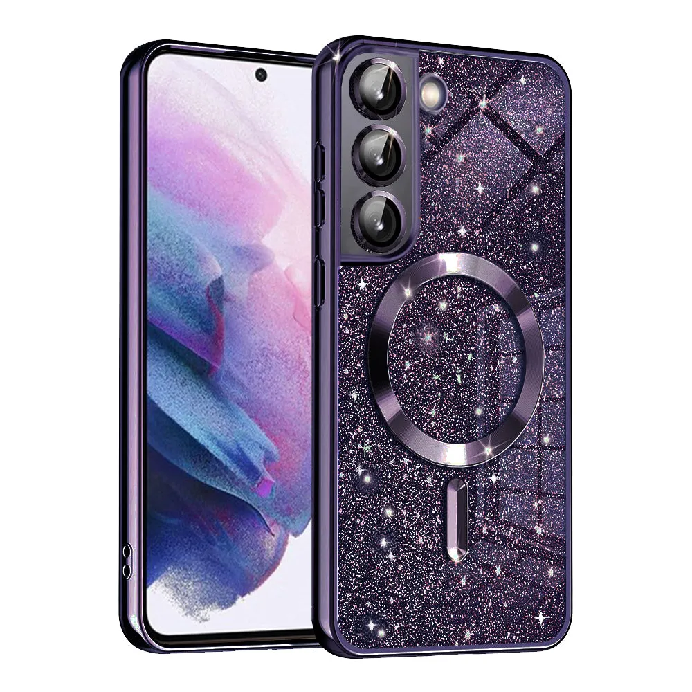 Custodia MagSafe per Samsung Galaxy S21 FE 5G G990, Techsuit, Luxury Glitter, Viola Scuro - immagine 1