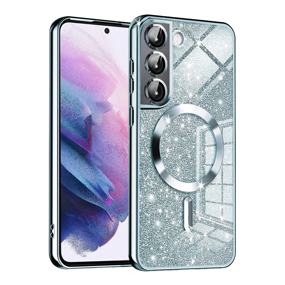 Custodia MagSafe per Samsung Galaxy S21 FE 5G G990, Techsuit, Luxury Glitter, Blu - immagine 1