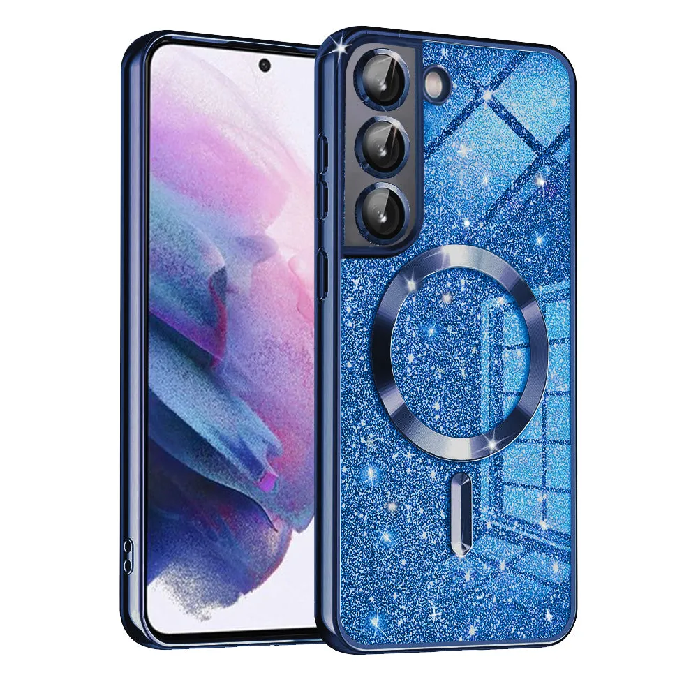 Custodia MagSafe per Samsung Galaxy S21 FE 5G G990, Techsuit, Luxury Glitter, Blu Scuro - immagine 1