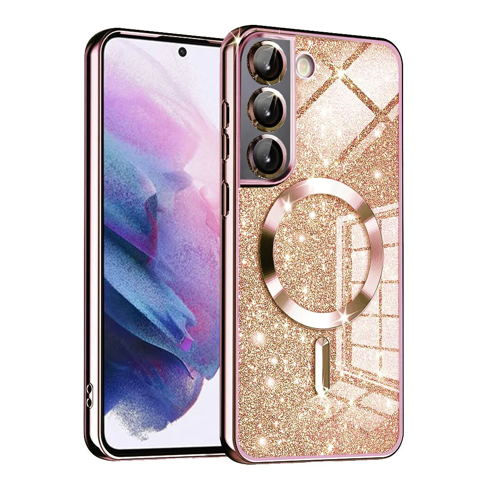 Custodia MagSafe per Samsung Galaxy S21 5G G991, Techsuit, Luxury Glitter, Rosa Oro - immagine 1
